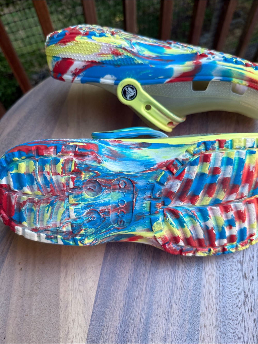 CROCS Iridescent Yellow Clogs with Multicolor Trim - Picture 12 of 14
